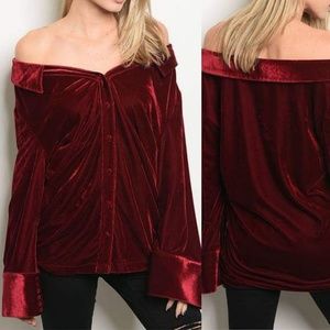 REGALIA OFF THE SHOULDER VELVET TOP (BURGUNDY)